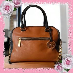 Vintage Michael Kors Knox Two Tone LARGE Leather Satchel. EUC!  Black/Brown